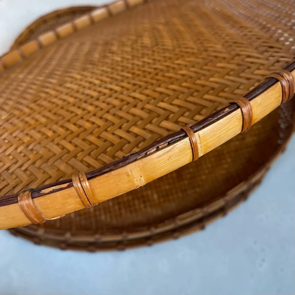 Set of 5 Vintage Woven Wicker Oval Nesting Trays Baskets for Table or Wall Decor